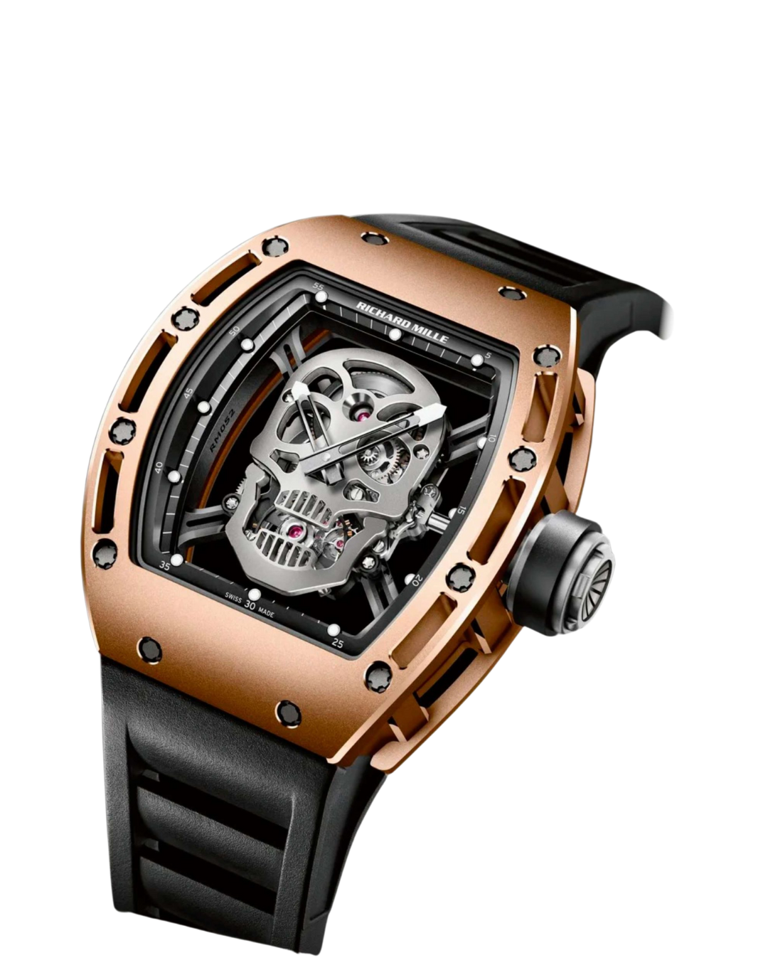 RM052 Tourbillon Black PVD Skeleton Dial Black Rubber Strap
