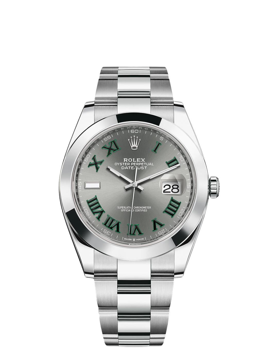 DateJust 36mm Wimbledon Smooth Bezel Grey Dial Green Roma Marker Oyster Bracelet